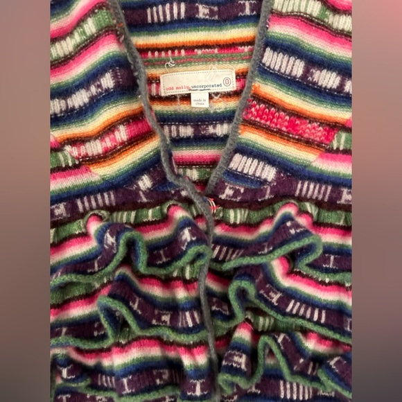 Odd Molly Size 0 XS Colorful Striped Snap Cardigan Ruffle Tie Waist Wool Cozy - Picture 4 of 13